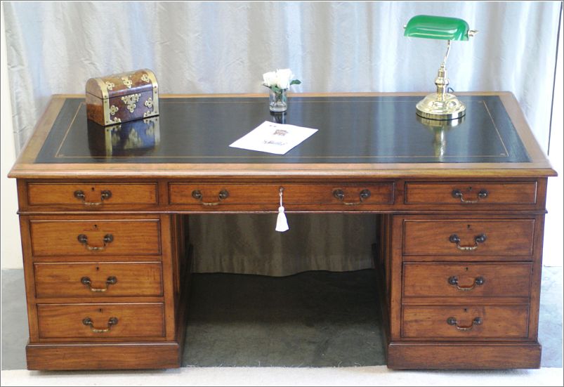 2074 Large Mahogany Pedestal Desk Hamptons